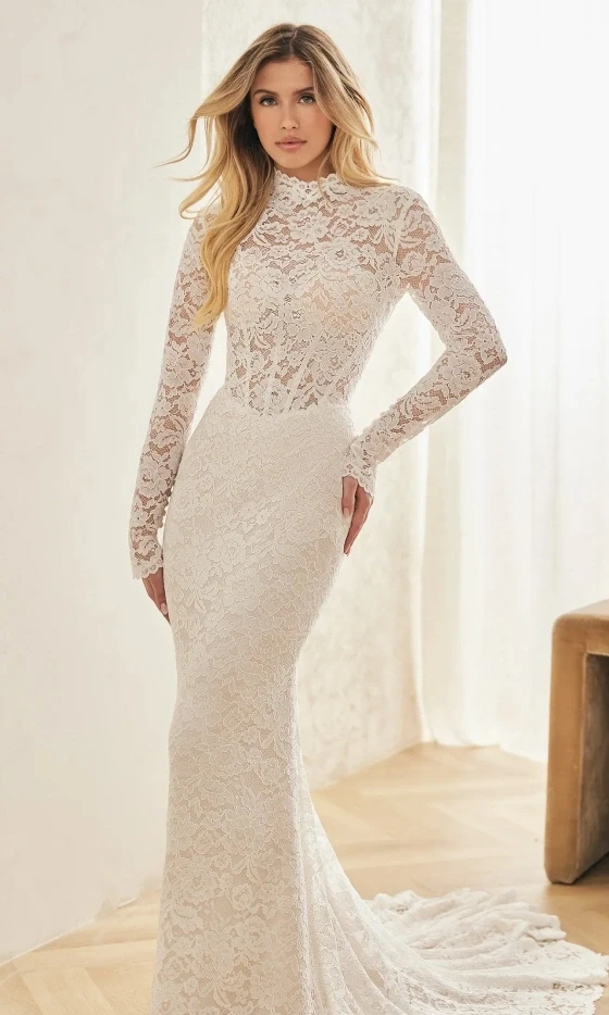 Model wearing a Long Sleeved Style gown. Desktop image