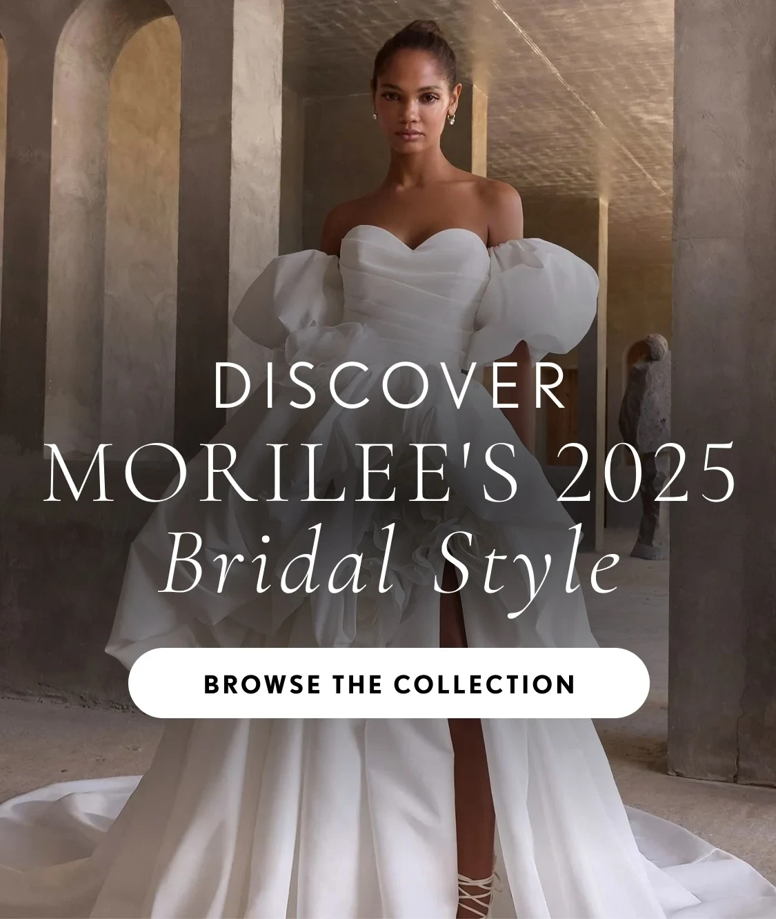 Models wearing Morilee 2930 and 2920 bridal gowns, mobile banner